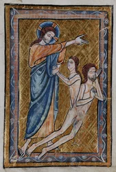 A Criação de Adão e Eva a partir de um livro de Imagens da Bíblia, c.1250